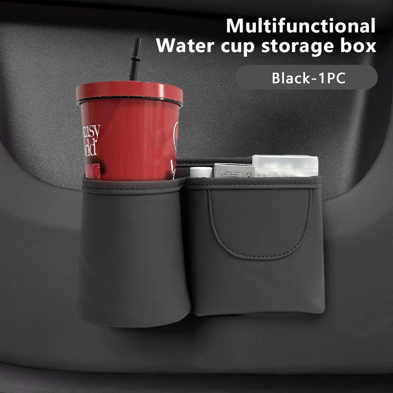 Universal Car Seat Back Organizer – 2-in-1 Leatherette Door Storage Bag with Cup Holder