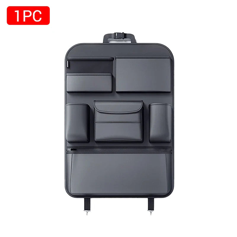 Organizador de respaldo para asiento de coche con 7 bolsillos – Almacenamiento colgante todo en uno de cuero de PU con soporte para vasos y pañuelos