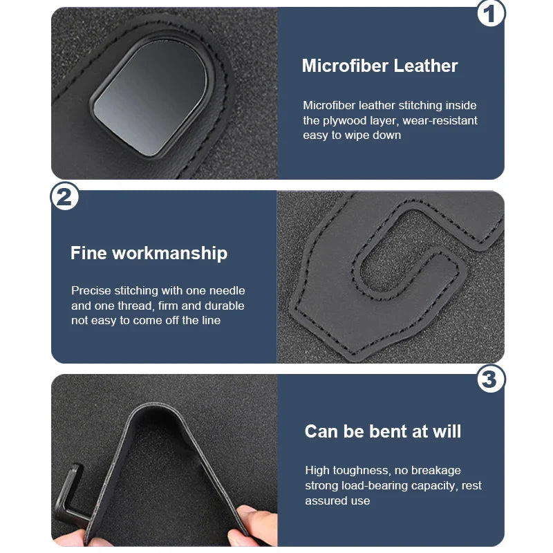 Universal Hidden Car Headrest Hook – Suede Leather Rear Row Hanger 20KG Load-Bearing