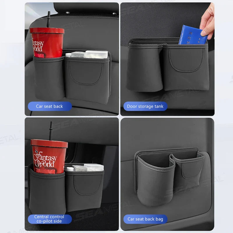 Universal Car Seat Back Organizer – 2-in-1 Leatherette Door Storage Bag with Cup Holder