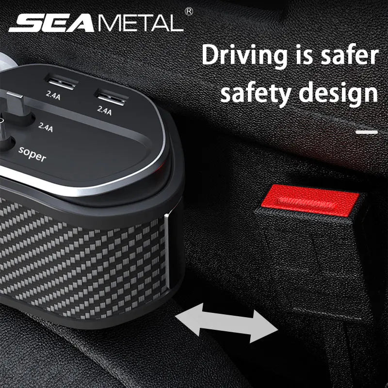 Car Seat Gap Organizer – 40W Wireless Charging Storage Box with 3-in-1 Cable (USB-C/Lightning)