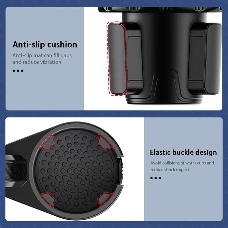 Car Cup Holder Expander with Tray – 360° Rotating Stable Drink Holder with Adjustable Base