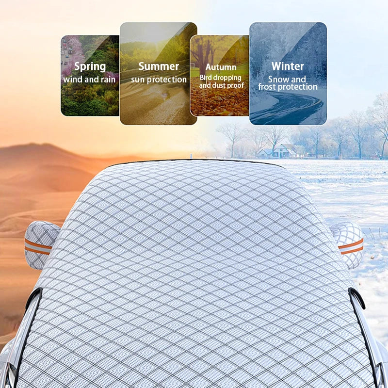 Upgraded Large Car Window Snow Cover – Universal Windshield Snow Shield with Hood Protection