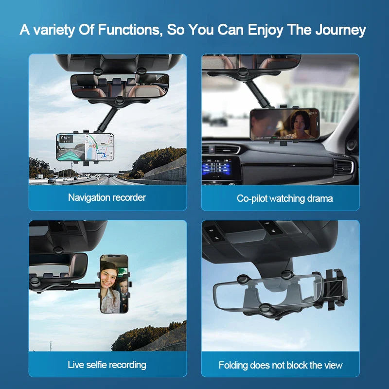 Universal Rearview Mirror Car Phone Holder – 360° Anti-Shake Stable Mount for 3–7 Inch Smartphones