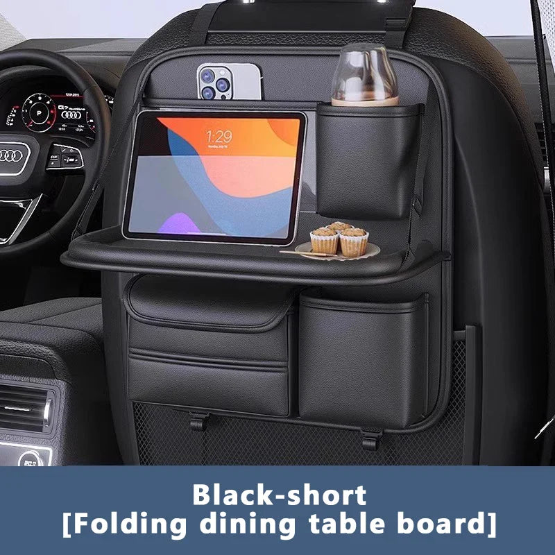Car Seat Back Organizer with Foldable Table Tray – Auto Backseat Storage Bag with Tablet Holder