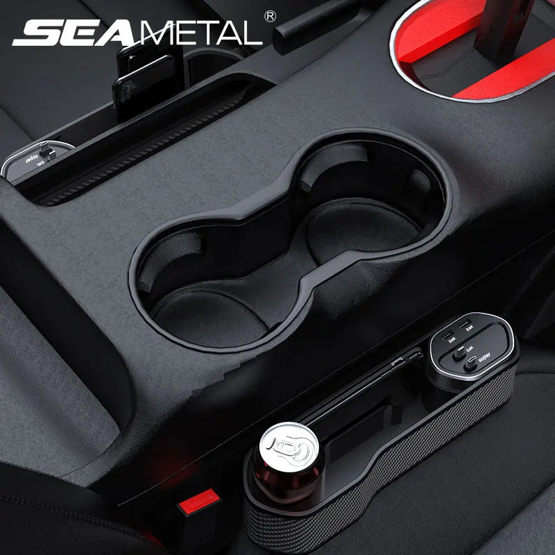 Car Seat Gap Organizer – 40W Wireless Charging Storage Box with 3-in-1 Cable (USB-C/Lightning)