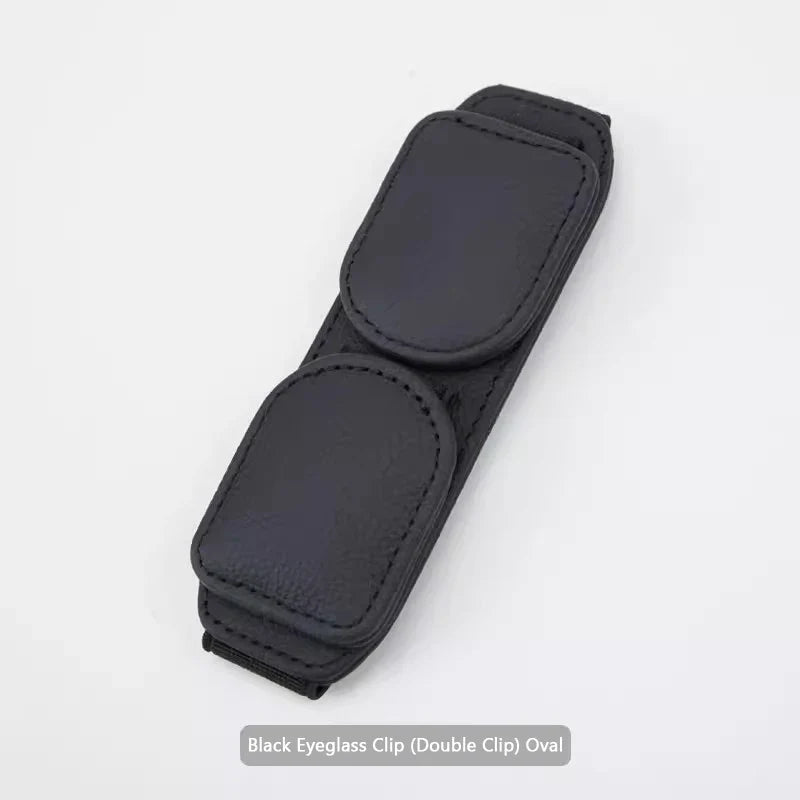 Magnetic Cowhide Car Glasses Holder – Dual-Clip Stable Sun Visor Sunglasses Organizer
