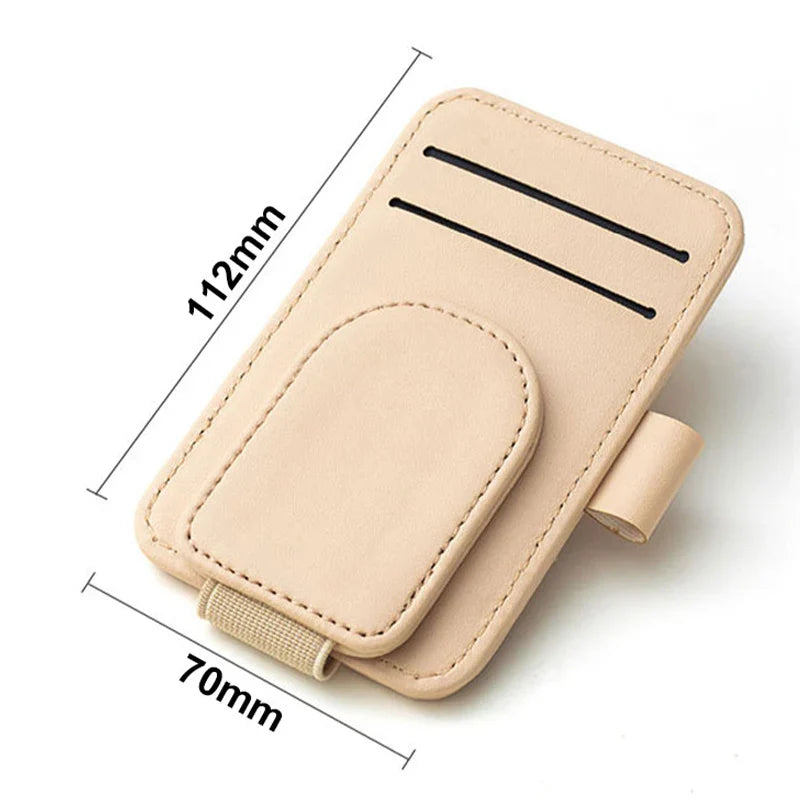 Magnetic Sun Visor Glasses Holder – Premium PU Leather Sunglasses Clip with Card Slot