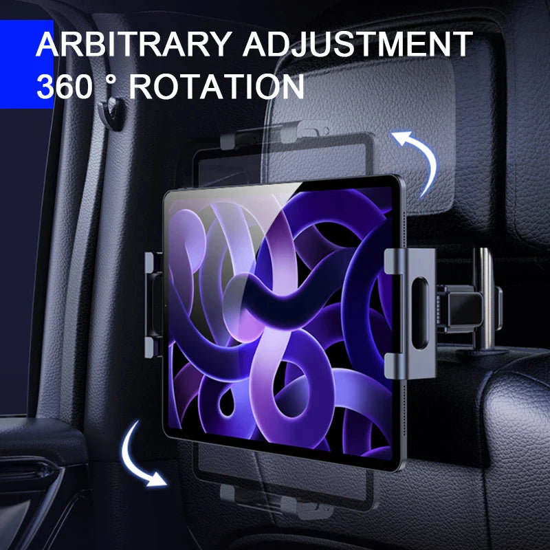 Telescopic Car Headrest Tablet Holder – 360° Rotating Mount for 4–12.9in Devices