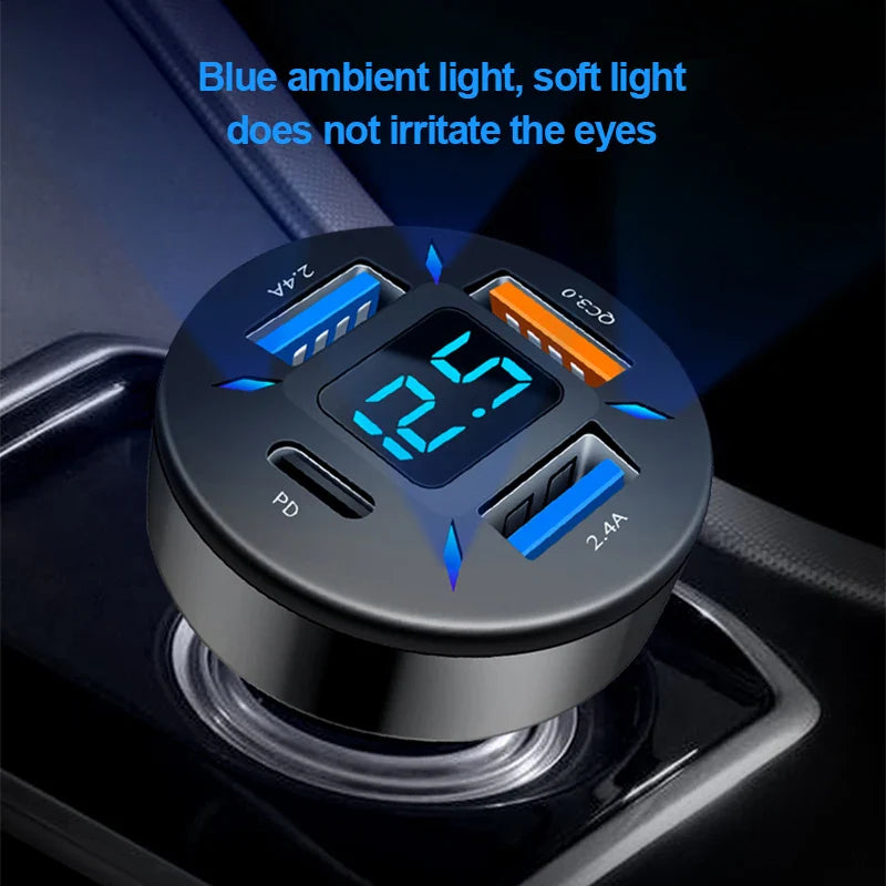 66W Car Cigarette Lighter Charger – 4-Port Fast Charging for iPhone, Xiaomi, Samsung