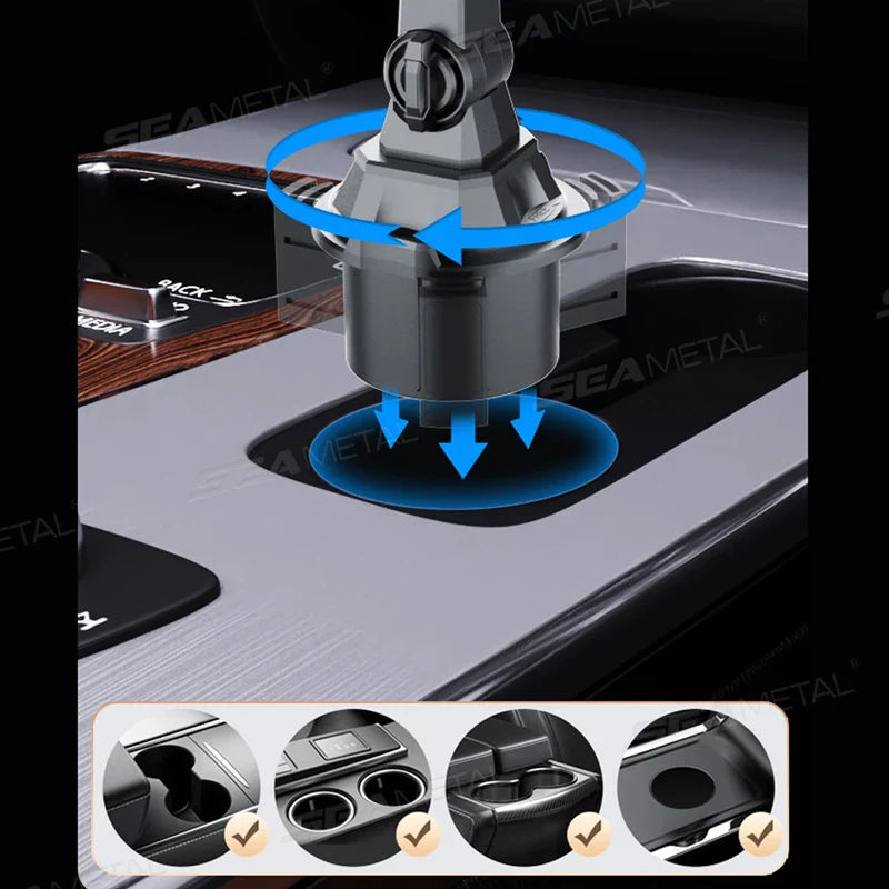 Universal Car Drink Holder Expander – Anti-Slip Silicone Base with 360° Phone Holder