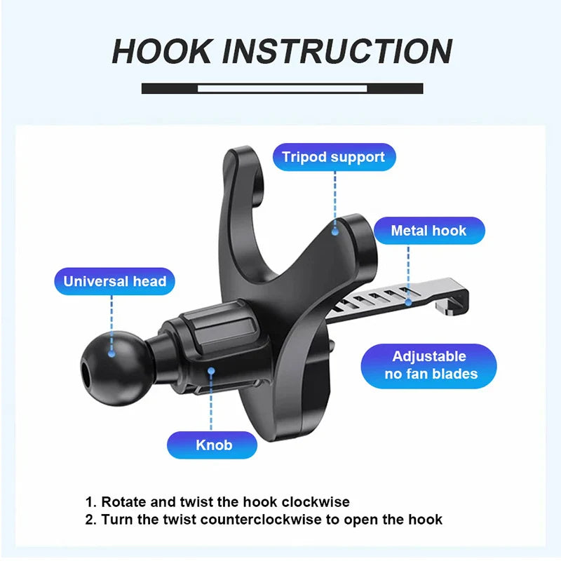 Anti-Shake Car Air Vent Phone Mount – Free Adjustment Stable Smartphone Holder